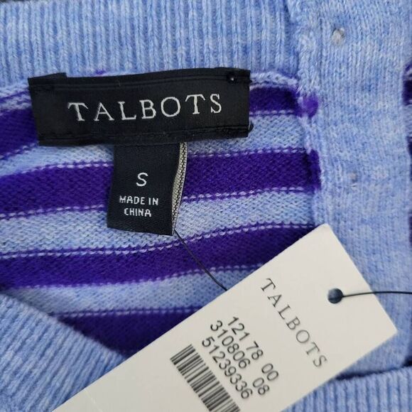 Talbots Womens Lambswool Sweater Purple Blue Size Small Lightweight Striped NWT - Picture 3 of 6